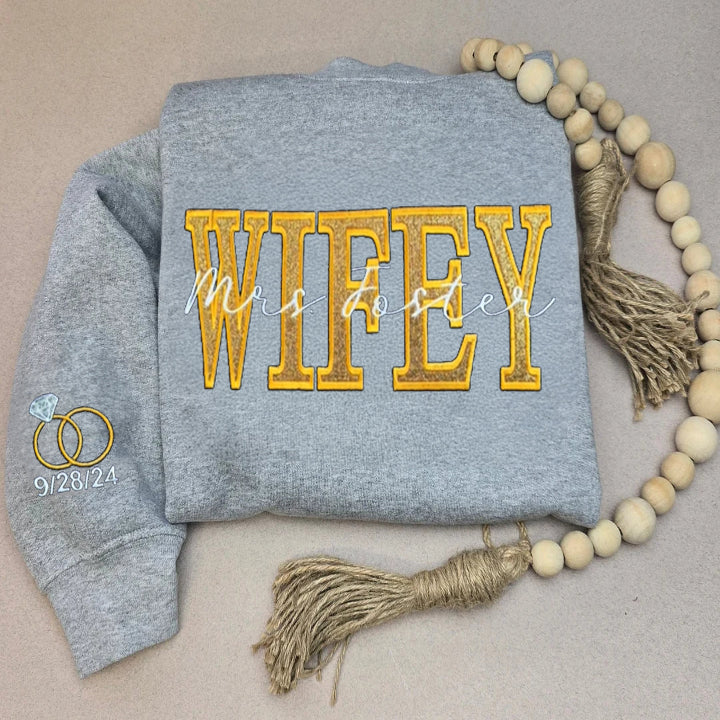 Personalize Embroidered Glitter Wifey Sweatshirt