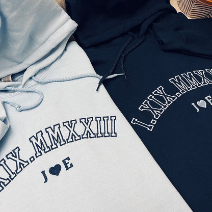 Custom Roman numeral embroidered matching sweatshirts for couples