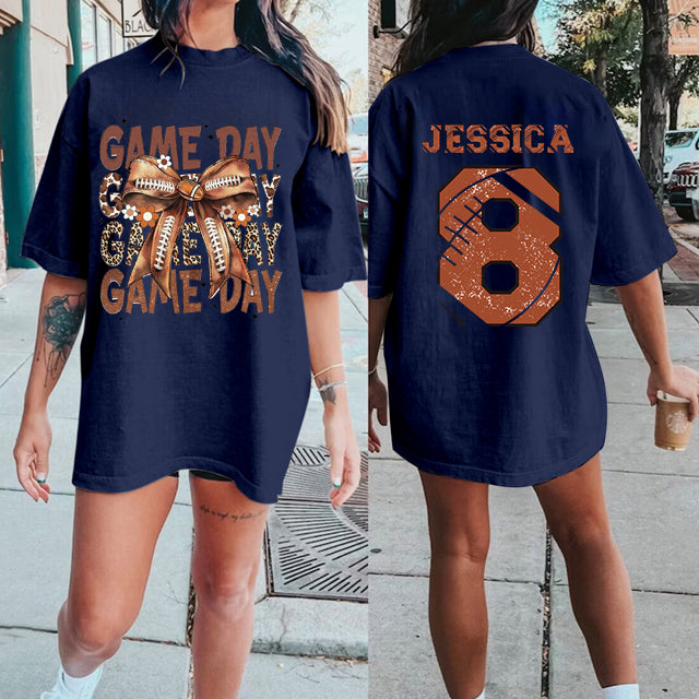 Custom Football Bow Print Shirt，Retro Game Day Print Shirt