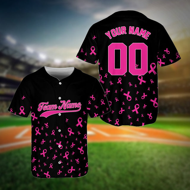 Pink Ribbon Baseball Jersey Support Gift For Breast Cancer Month Cancer Warrior Survivor