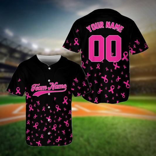 Pink Ribbon Baseball Jersey Support Gift For Breast Cancer Month Cancer Warrior Survivor