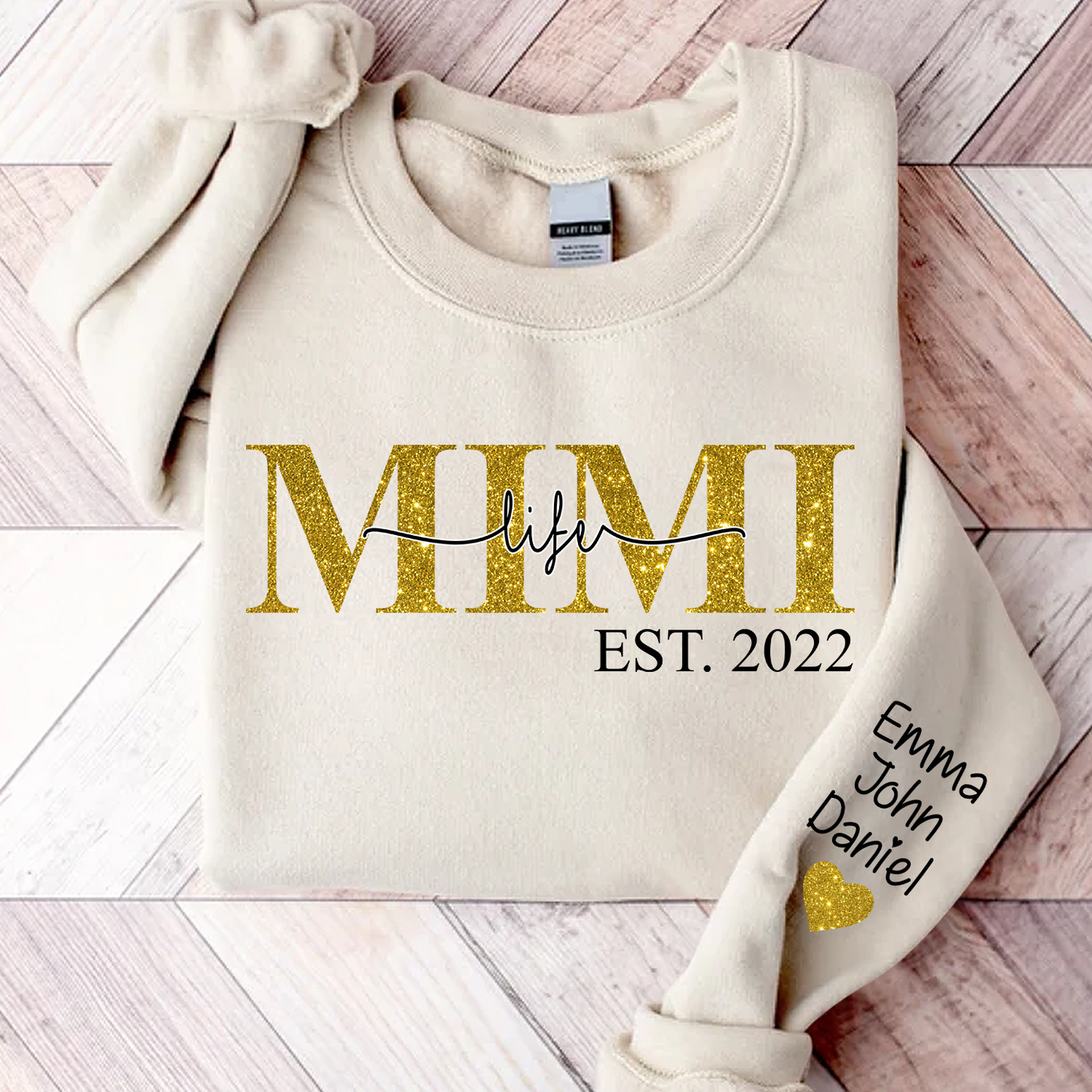 Glitter Mimi Life Est Sweatshirt, Custom Name And Grandkids Sweatshirt