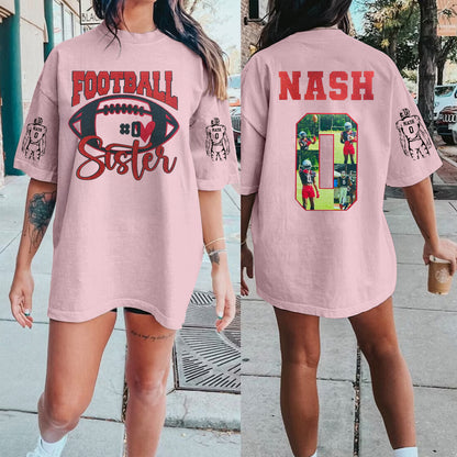 Custom Football Sister Pohto Shirt | School Spirit Tee | Glitter Vinyl Shirt | Football Mom Shirt