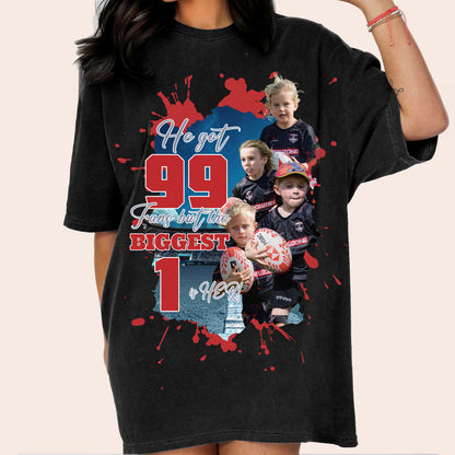 He got 99 fans but the biggest one is HER!Custom Baseball/Football/Softball/Soccer/photo shirt