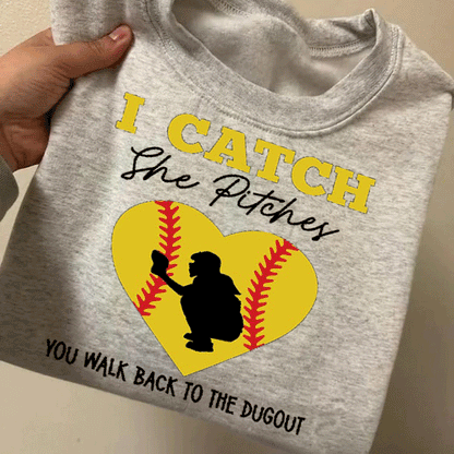 Personalize Softball Hooded Sweatshirt, I Pitch She Catches, She Catches I Pitch