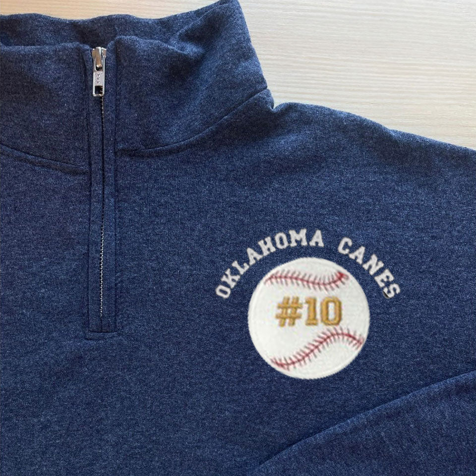 Custom baseball sports personalized quarter zip sweater shirt embroidered with name