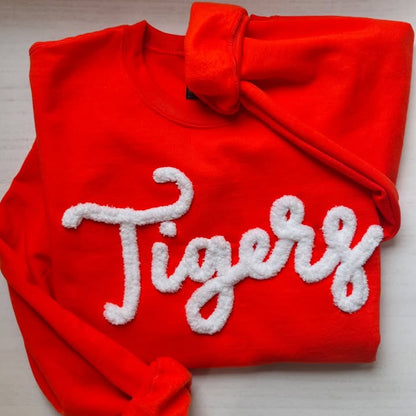 Personalized Embroidered Sports Team Sweatshirt, High School Teams, Eagles, Colts spirit, custom name Chenille Patch,Cheer mom