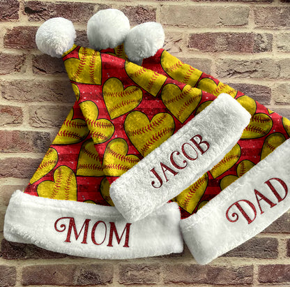 Personalized Love Softball Santa Hat/Christmas Hat