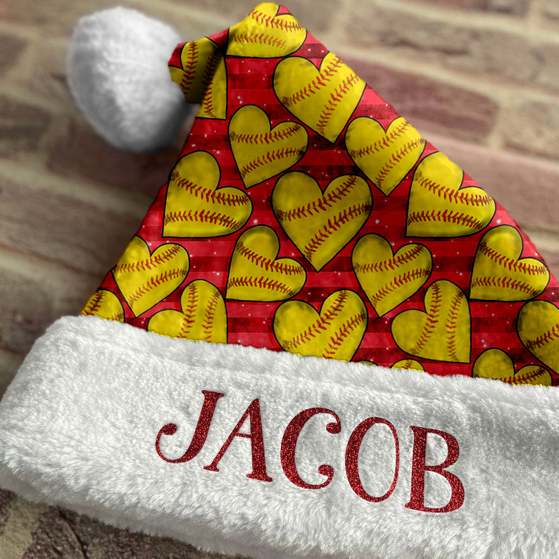 Personalized Love Softball Santa Hat/Christmas Hat