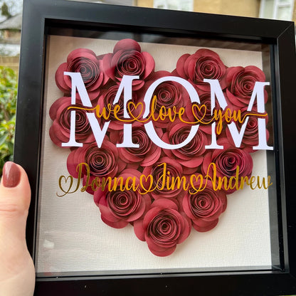 Customized Gift for Mother's Day,Solid Heart Flower Box, Paper Rose Shadow Box