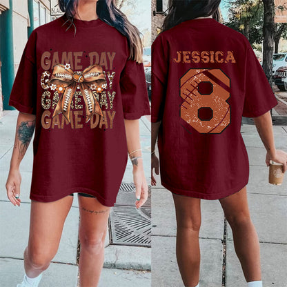 Custom Football Bow Print Shirt，Retro Game Day Print Shirt