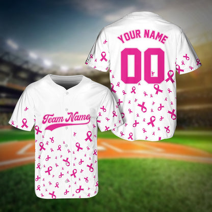 Pink Ribbon Baseball Jersey Support Gift For Breast Cancer Month Cancer Warrior Survivor