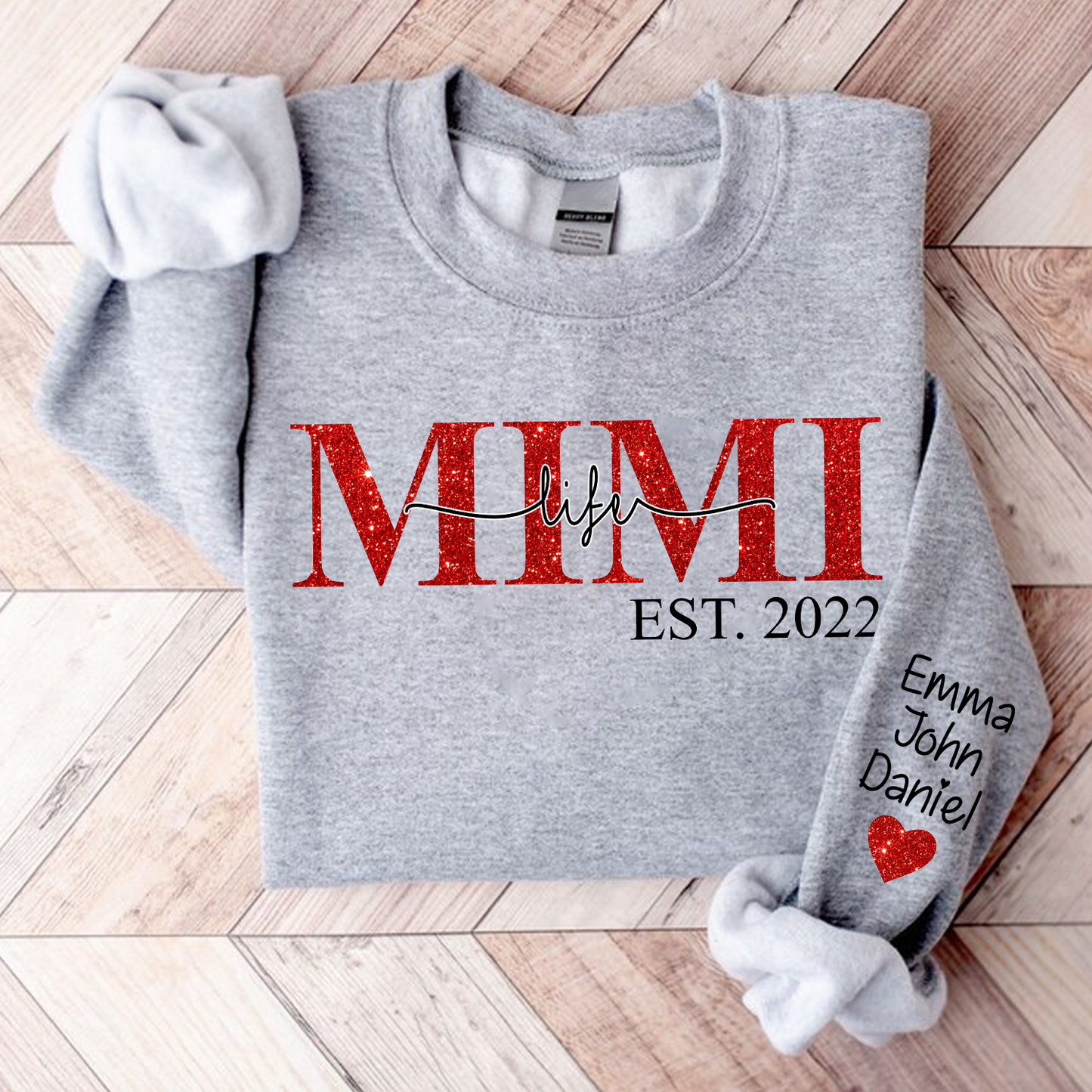 Glitter Mimi Life Est Sweatshirt, Custom Name And Grandkids Sweatshirt