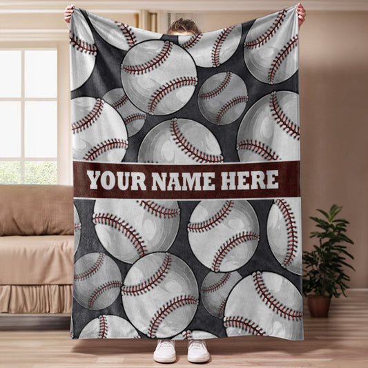 Baseball Pattern Stripe Custom Name Blanket