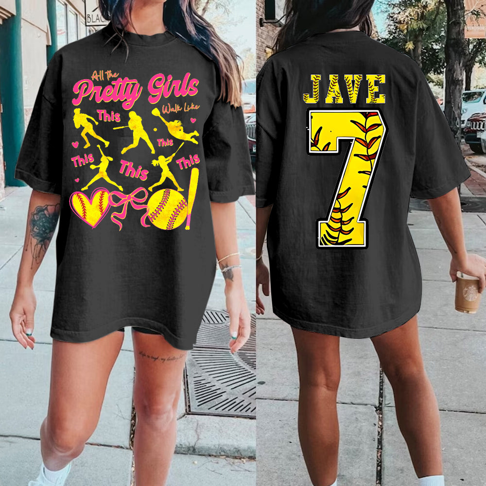 Personalize Softball Family T-Shirt/Custom Softball Number Shirt、