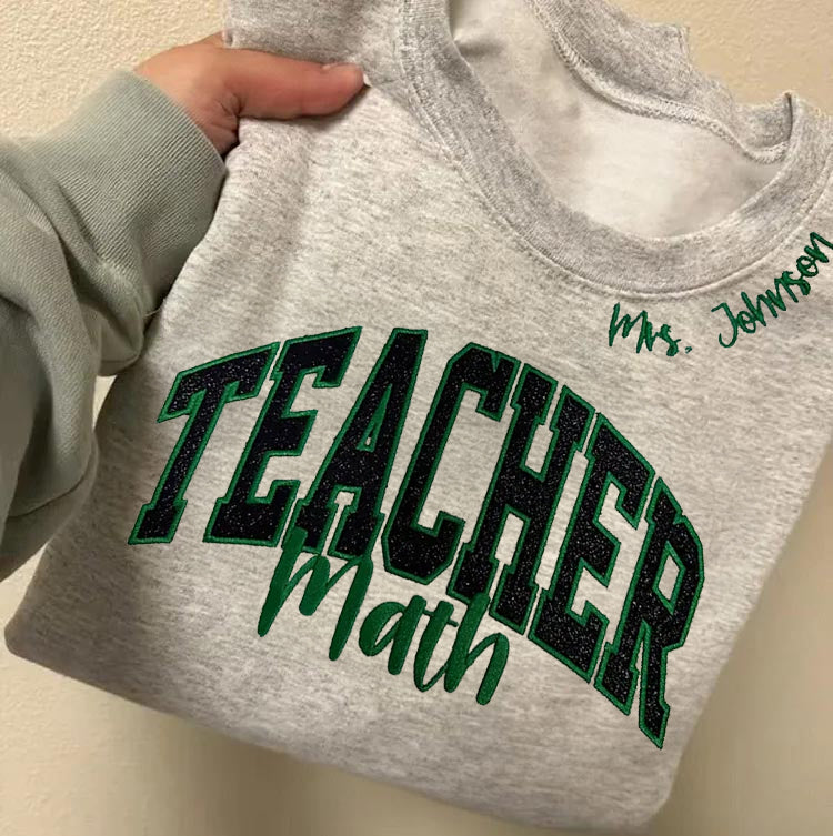 Teacher/Coach/ Career Embroidered Glitter Applique Sweatshirt