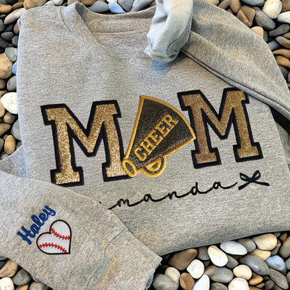 Personalize Embroidered Cheer Mom Sweatshirt/Custom Sparkly Senior Team Shirt