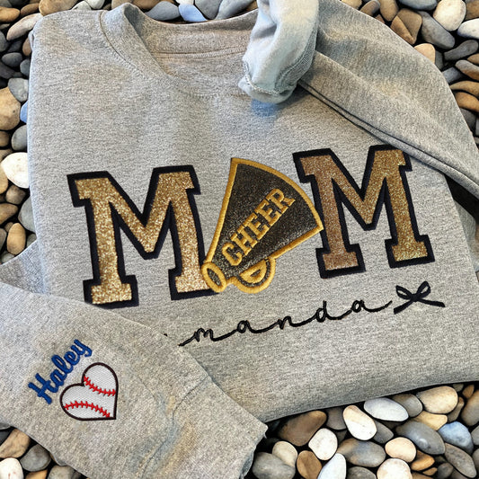 Personalize Embroidered Cheer Mom Sweatshirt/Custom Sparkly Senior Team Shirt