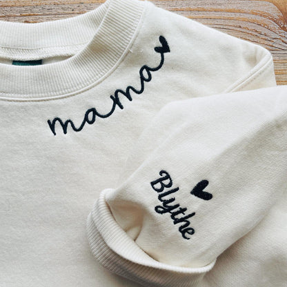 Custom Mama Embroidered Sweatshirt with Kids Names sleeve Personalized Mother's Day Gift