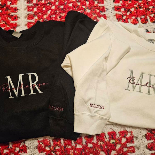 Custom Mrs. Embroidered Sweatshirt, Date On Sleeve