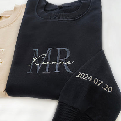 Custom Mrs. Embroidered Sweatshirt, Date On Sleeve