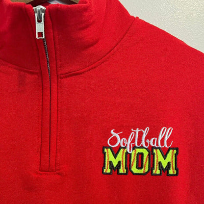 Custom Embroidered Softball Mom Sweatshirt with Kid Name on sleeve Personalized Softball MOM Shirt