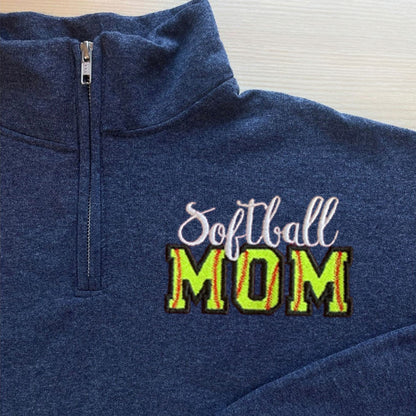 Custom Embroidered Softball Mom Sweatshirt with Kid Name on sleeve Personalized Softball MOM Shirt