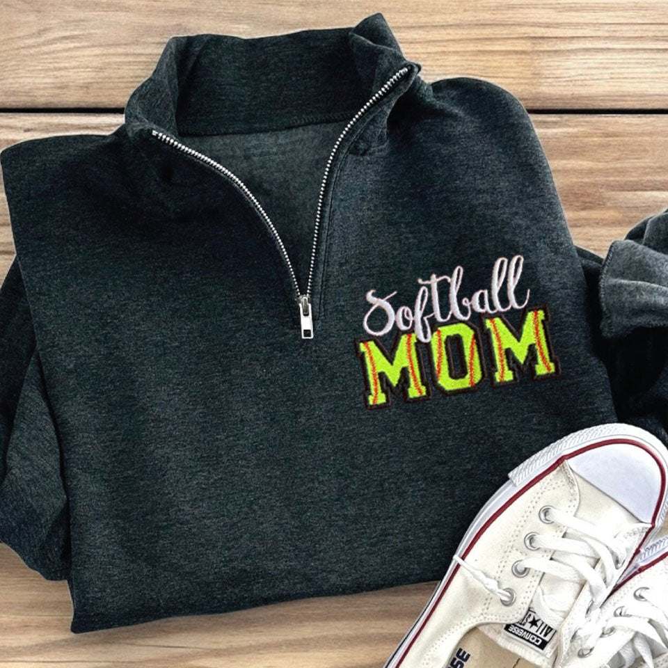 Custom Embroidered Softball Mom Sweatshirt with Kid Name on sleeve Personalized Softball MOM Shirt