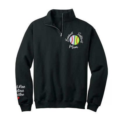 Custom Embroidered Baseball Softball Mom 1/4 Zip Sweatshirt