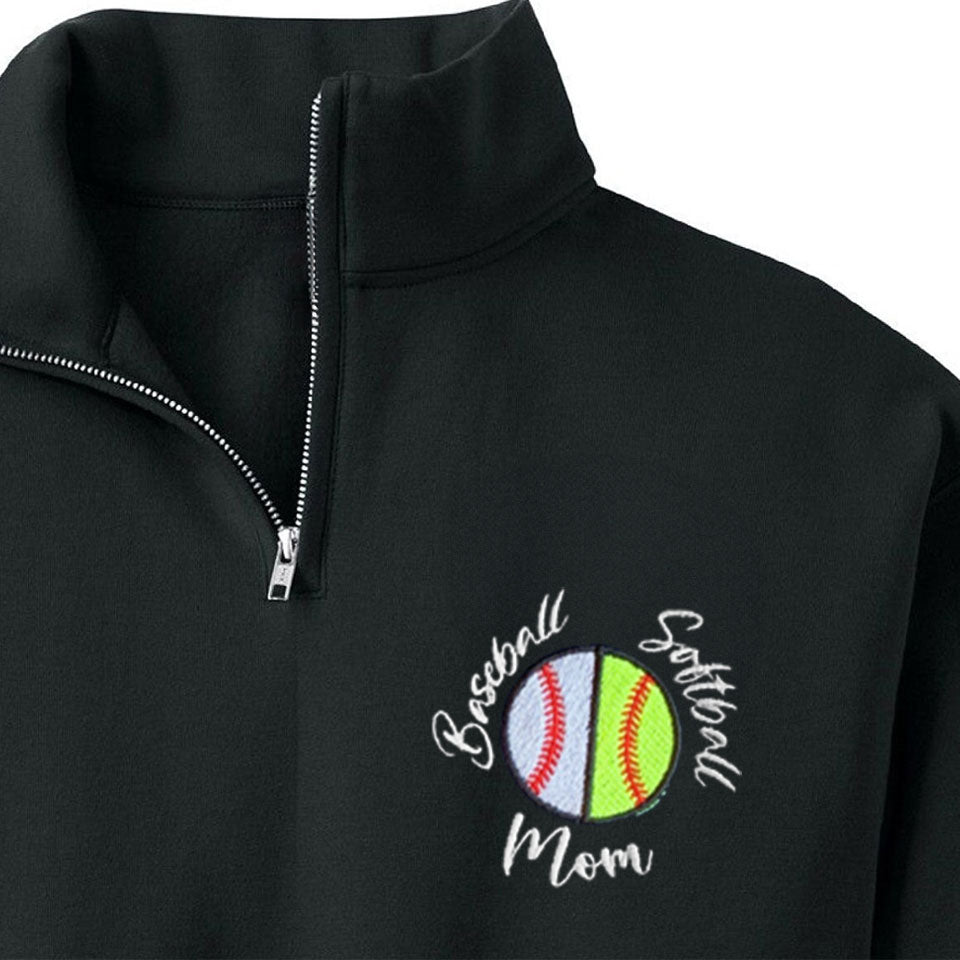 Custom Embroidered Baseball Softball Mom 1/4 Zip Sweatshirt