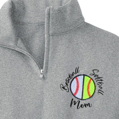 Custom Embroidered Baseball Softball Mom 1/4 Zip Sweatshirt