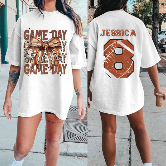 Custom Football Bow Print Shirt，Retro Game Day Print Shirt