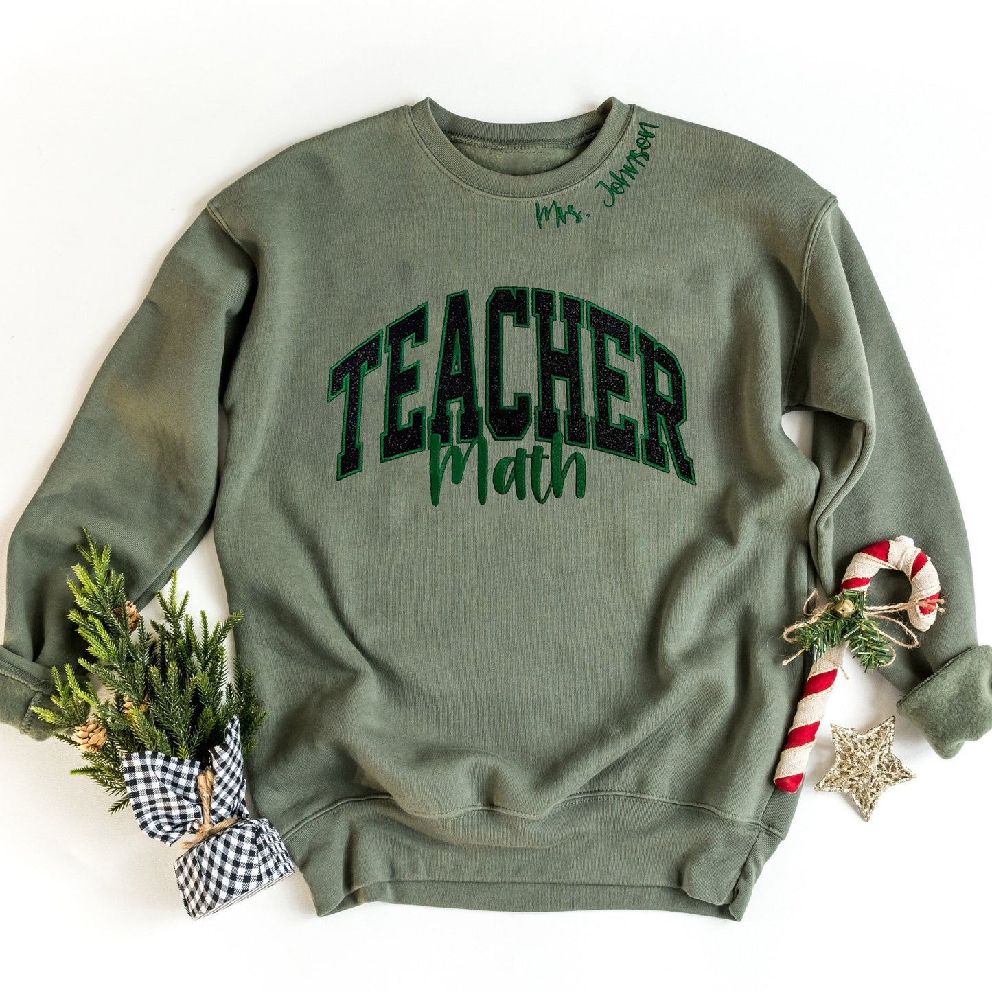 Teacher/Coach/ Career Embroidered Glitter Applique Sweatshirt