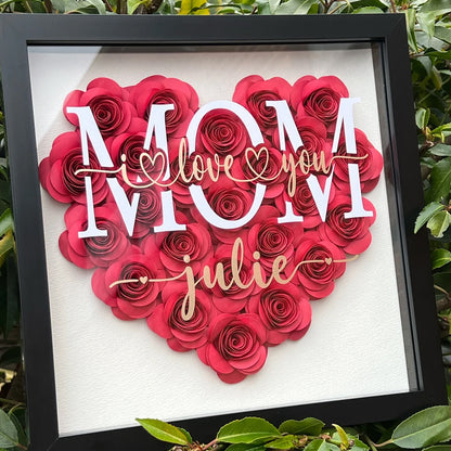 Customized Gift for Mother's Day,Solid Heart Flower Box, Paper Rose Shadow Box