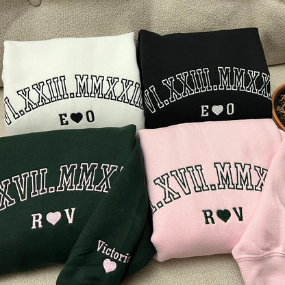 Custom Roman numeral embroidered matching sweatshirts for couples