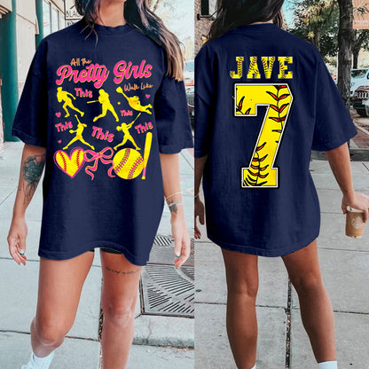 Personalize Softball Family T-Shirt/Custom Softball Number Shirt、