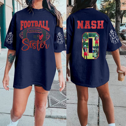 Custom Football Sister Pohto Shirt | School Spirit Tee | Glitter Vinyl Shirt | Football Mom Shirt