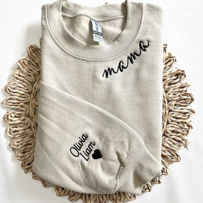 Embroidered Mom Crewneck, Grandmother Sweatshirt with Kids Names, Personalized Embroidered