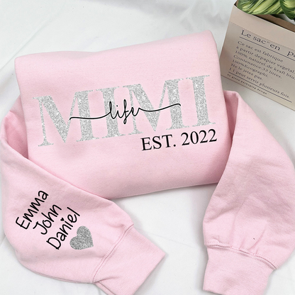 Glitter Mimi Life Est Sweatshirt, Custom Name And Grandkids Sweatshirt