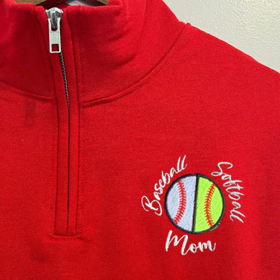 Custom Embroidered Baseball Softball Mom 1/4 Zip Sweatshirt