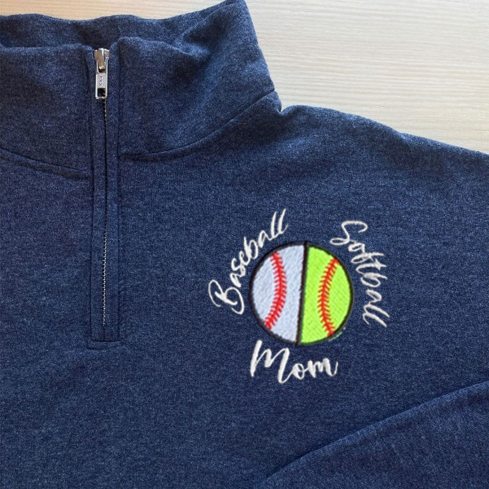 Custom Embroidered Baseball Softball Mom 1/4 Zip Sweatshirt