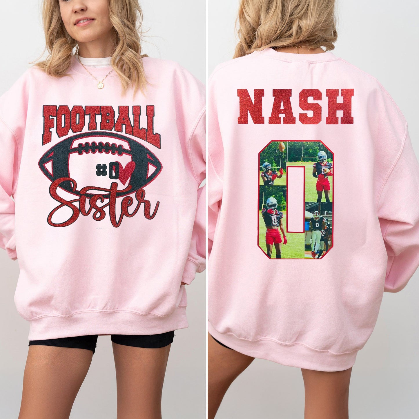 Custom Football Sister Pohto Shirt | School Spirit Tee | Glitter Vinyl Shirt | Football Mom Shirt