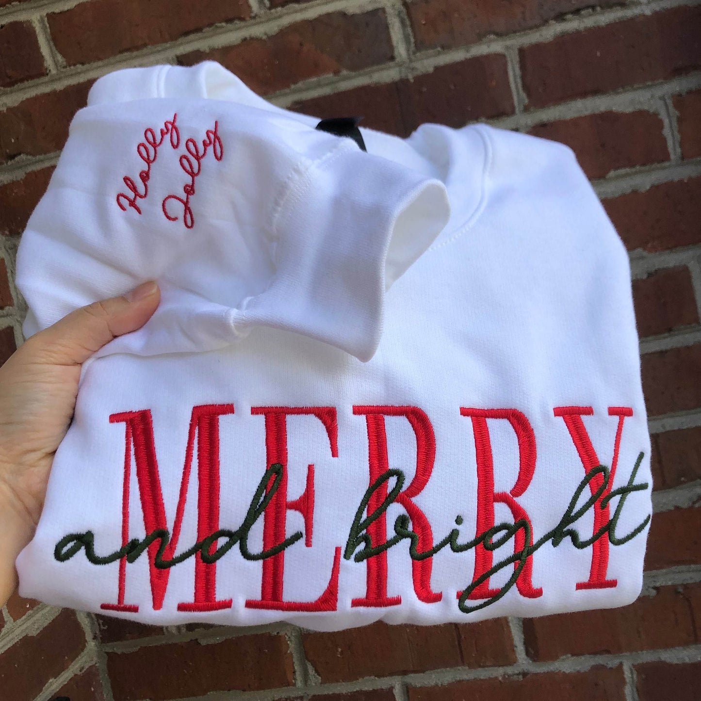 Embroidered merry and bright crewneck cozy sweatshirt