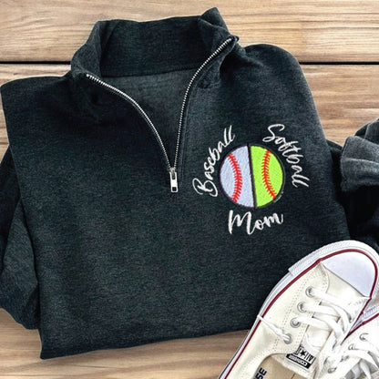 Custom Embroidered Baseball Softball Mom 1/4 Zip Sweatshirt