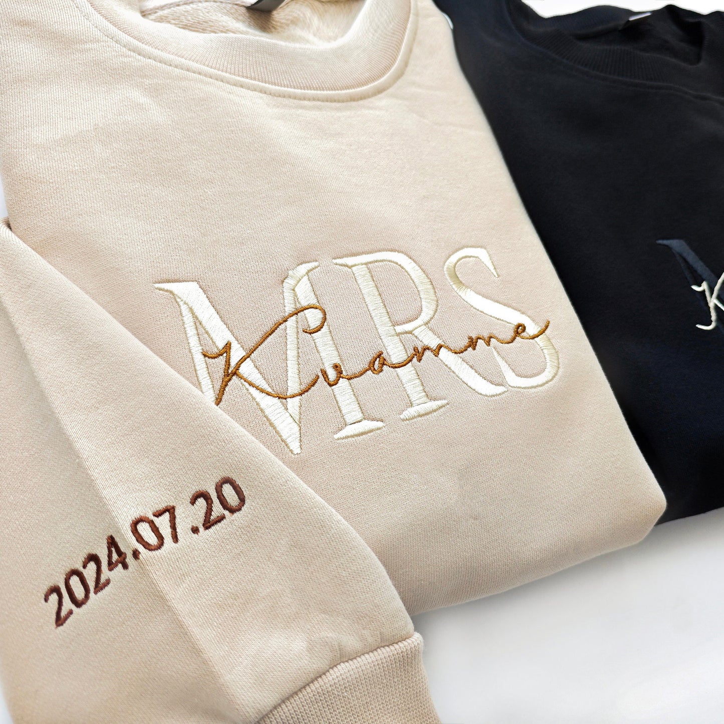 Custom Mrs. Embroidered Sweatshirt, Date On Sleeve