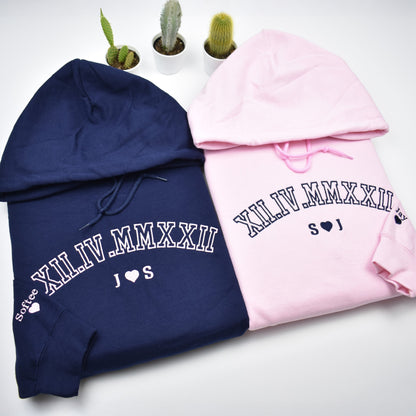 Custom Roman numeral embroidered matching sweatshirts for couples