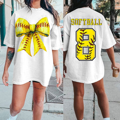 Custom Retro Softball/baseball/basketball/Football Bow Print Shirt