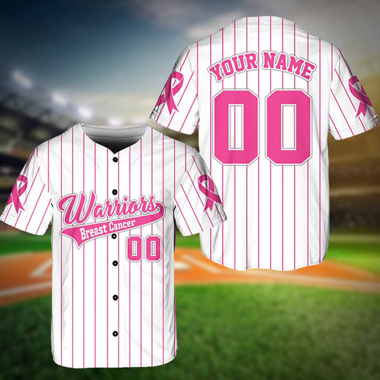 Personalized Warriors Breast Cancer Team Name And Number Baseball Jersey