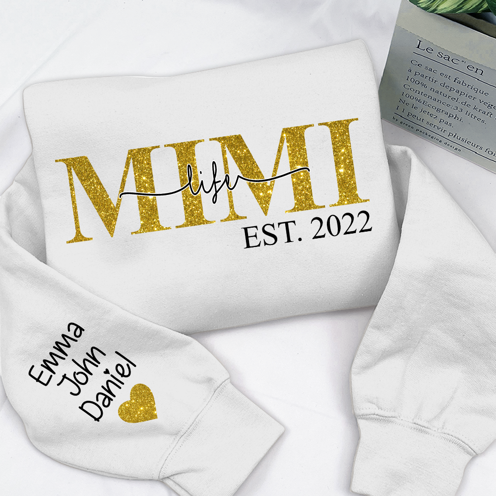 Glitter Mimi Life Est Sweatshirt, Custom Name And Grandkids Sweatshirt