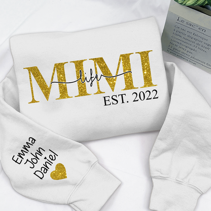 Glitter Mimi Life Est Sweatshirt, Custom Name And Grandkids Sweatshirt